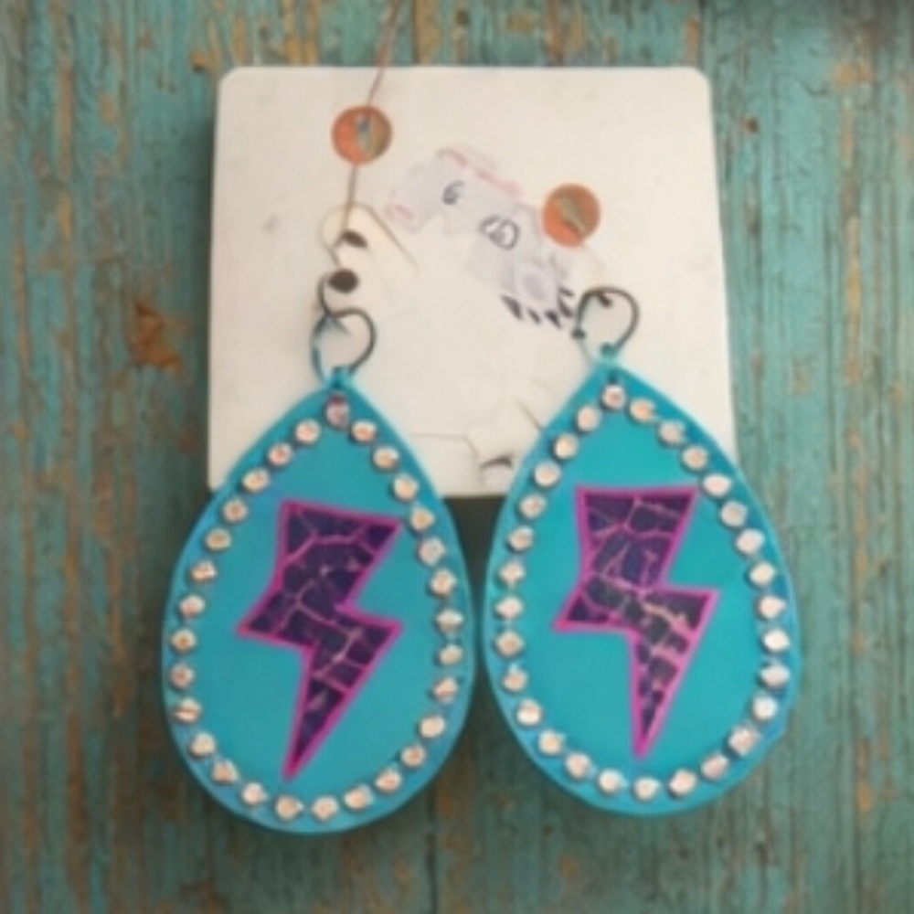 Teal and Purple Lightning Bolt Earrings